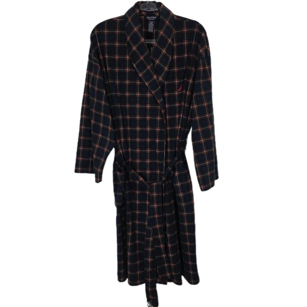 1376 Nautica Sleepwear Plaid Flannel Robe Unisex